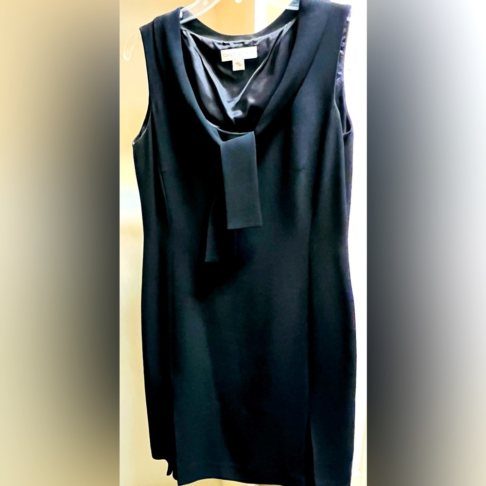 Casual Corner sleeveless dress with cowl neck with tie.
